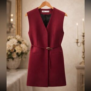 NWOT ZARA Deep Wine Sleeveless Belted Vest Size Medium